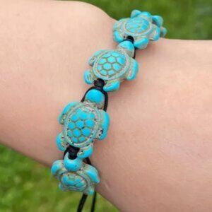 Handmade Adjustable Turquoise Sea Turtles Beaded Rope Protection Bracelet